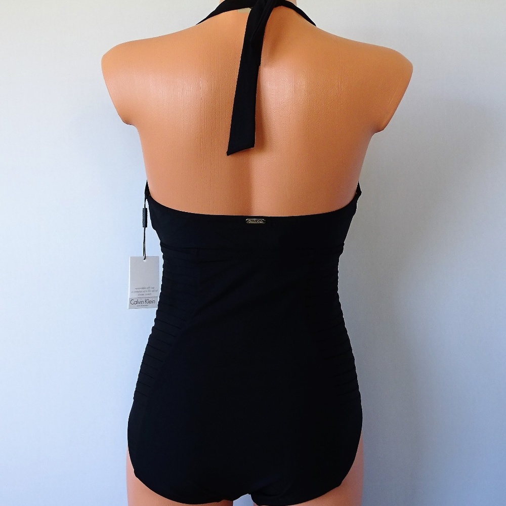 Calvin Klein NWT Black Pleated One Piece Swimsuit - Picture 3 of 4